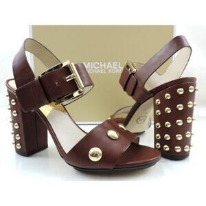 MICHAEL Michael Kors Linden Studded Chunky Heeled Sandals Mocha Brown Size 8.5